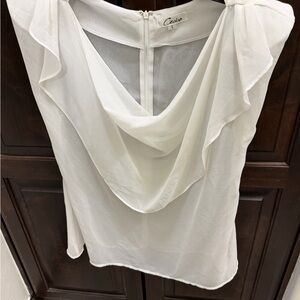 Cecico White Chiffon Draped Sleeveless Blouse